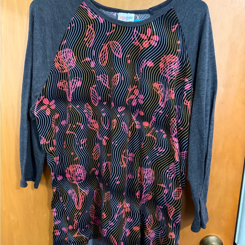 LuLaRoe Blue Graphic Relaxed Blouse